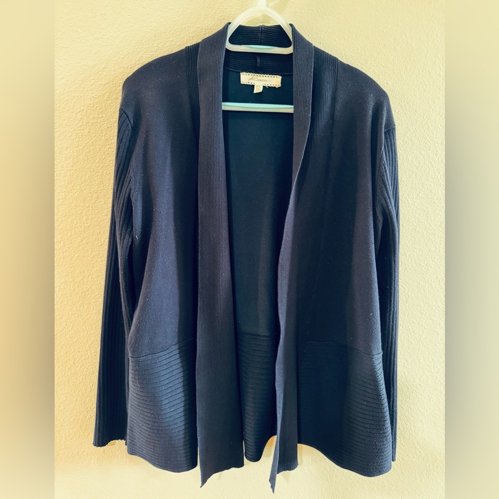 Pointelle Open Front Navy Cardigan, Sz XL
